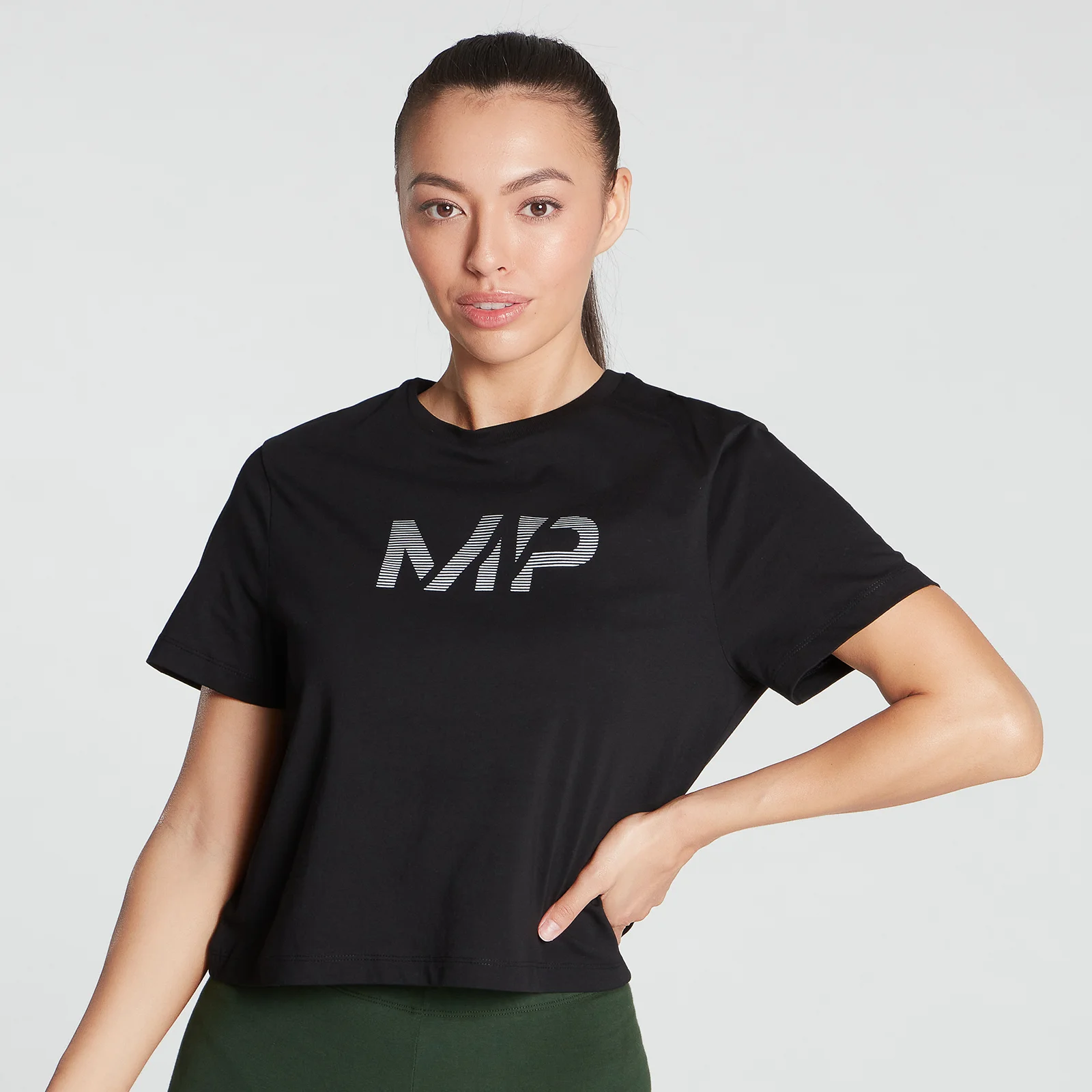 MP Women's Gradient Line Graphic Crop T-shirt- Black - XXS Εικόνα 1
