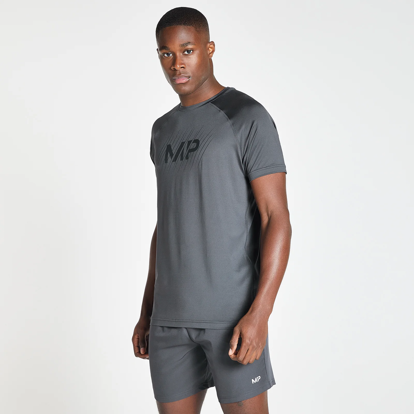 MP Men's Linear Line Graphic Essentials Training Short Sleeve T-Shirt - Gun Metal - XXS Εικόνα 1