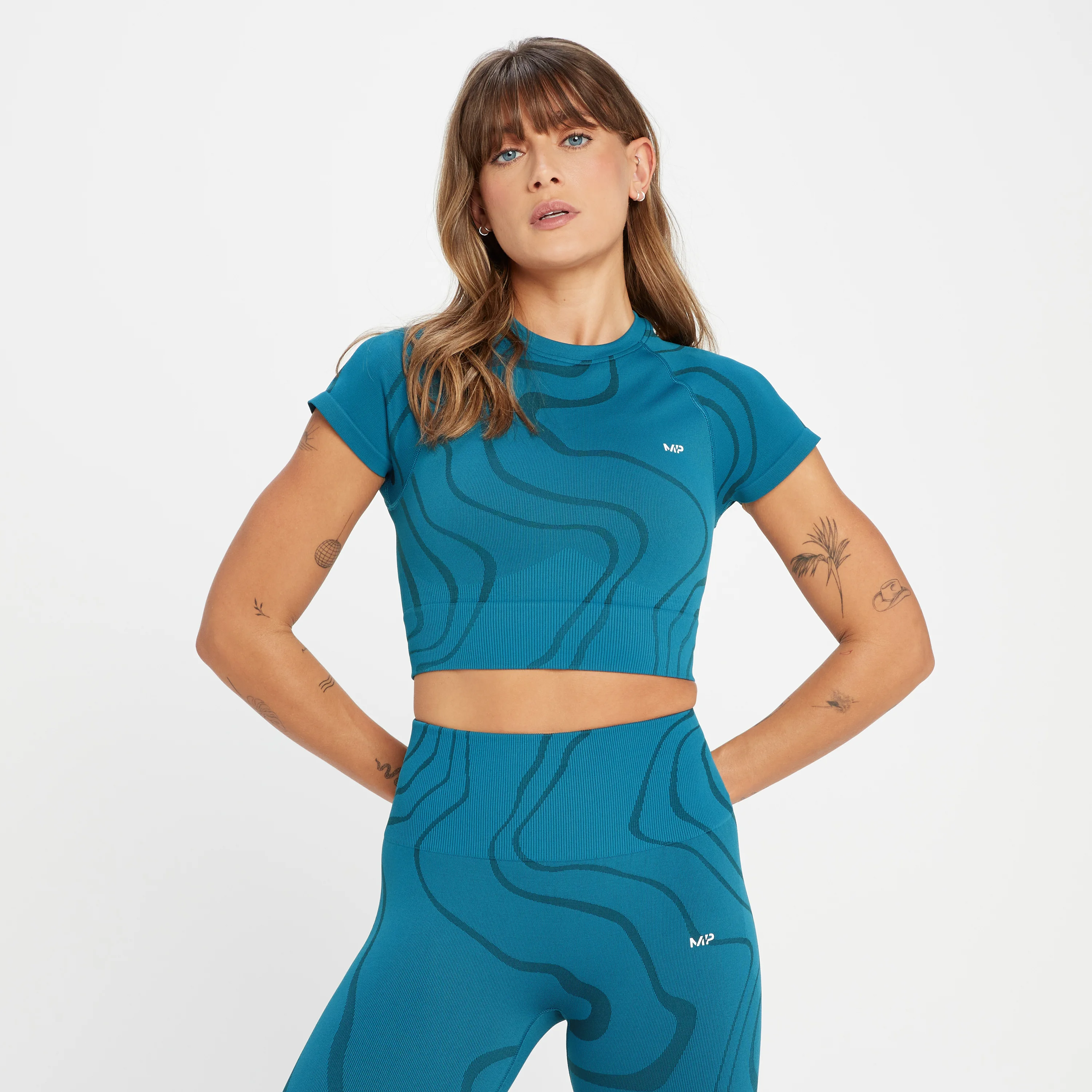 Γυναικείο Κοντομάνικο Crop Top Χωρίς Ραφές MP Tempo - Teal Blue - XXS Εικόνα 1