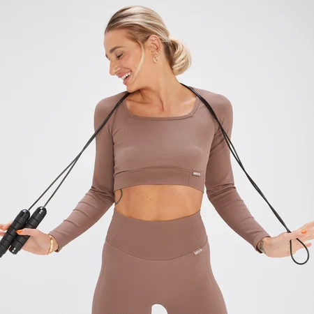 Μακρυμάνικο Crop Top MP x Tatiana Χωρίς Ραφές - Hazelnut
