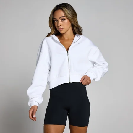 Γυναικείο Cropped Φούτερ Με Κουκούλα Με Φερμουάρ MP Basics - Λευκό
