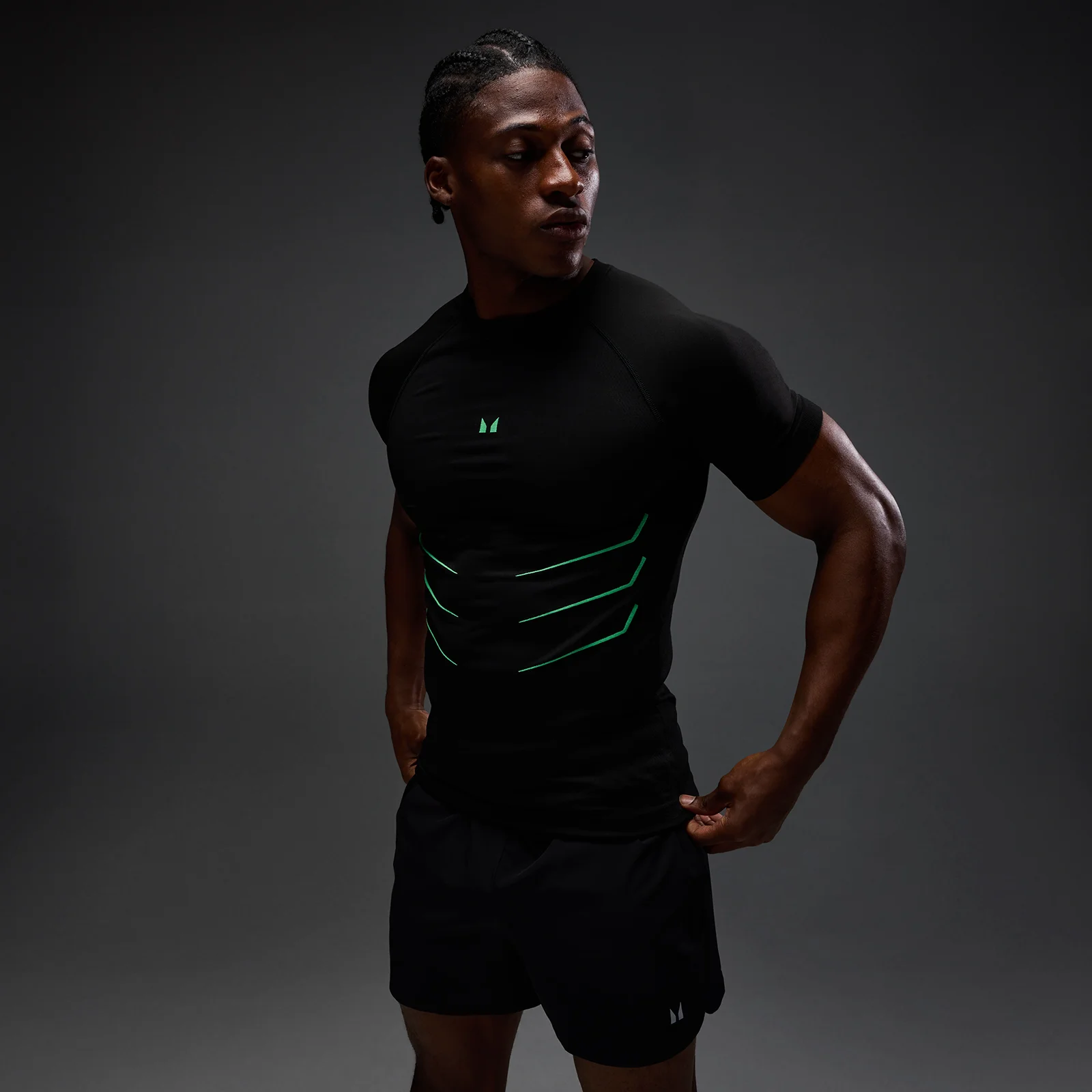 MP Ανδρικό Hero Muscle Fit Seamless T-Shirt - Washed Black/Alpha Green - XS Εικόνα 1