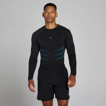 Lift Muscle Fit Seamless Μακρυμάνικη Μπλούζα - Washed Black/Power Blue